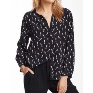Joie Medium Black 100% Silk Champagne Glasses Top Split Neck Preppy  NWT